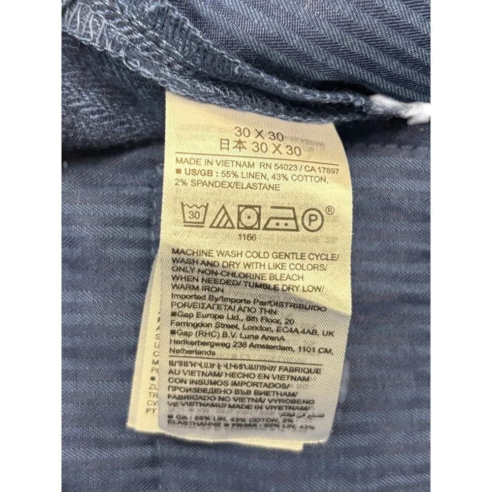 Banana Republic 30x30 Navy Blue Herringbone Linen Cotton Pants Trousers Tailored